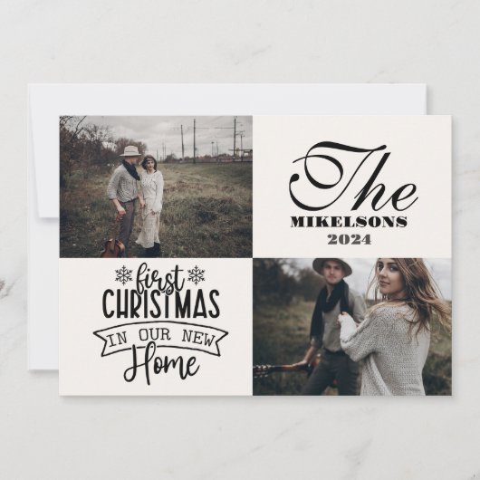新しいホームの2枚の写真初めてのクリスマス シーズンカード (正面)