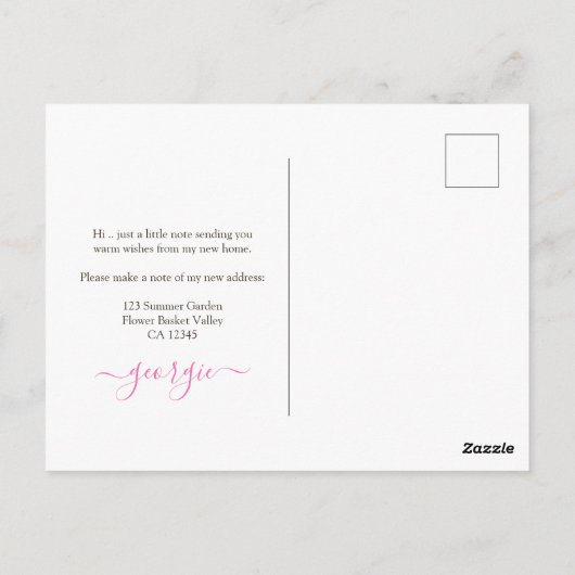 新しいホームぶら下がったのバスケットの移動発表 ポストカード (裏面)