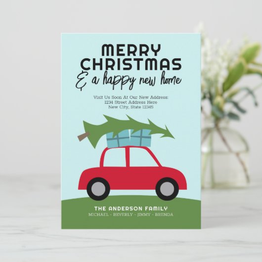 新しいホームアドレスを移動してクリスマスを楽しむ シーズンカード (スタンド正面)
