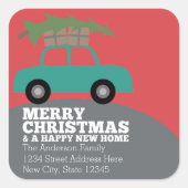 新しいホームアドレスを移動してクリスマスを楽しむ スクエアシール (正面)