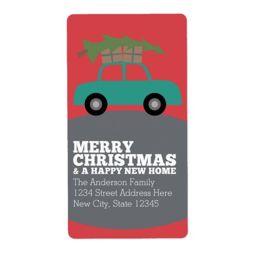 新しいホームアドレスを移動してクリスマスを楽しむ ラベル (正面)
