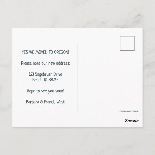 新しいホームアドレスオレゴン州図解入りの、写真付きのマップ ポストカード (裏面)