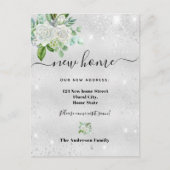 新しいホームアドレスシルバーフローラグリッターダスト 案内ポストカード (正面)