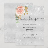 新しいホームアドレスシルバーフローラバラ金ゴールドグリッター 案内状 (正面/裏面)