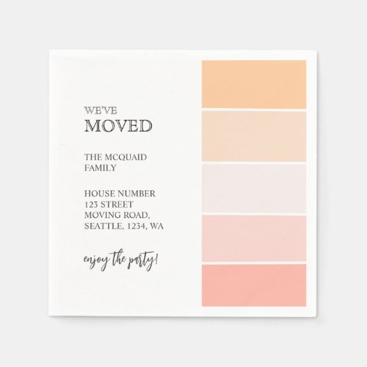 新しいホームアドレスピンク桃の発表パーティー スタンダードカクテルナプキン (正面)