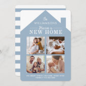 新しいホームアドレスファミリーフォトコラージングブルー 案内状 (正面/裏面)