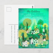 新しいホームアドレスムービングキュートカントリービレッジアート ポストカード (正面/裏面)