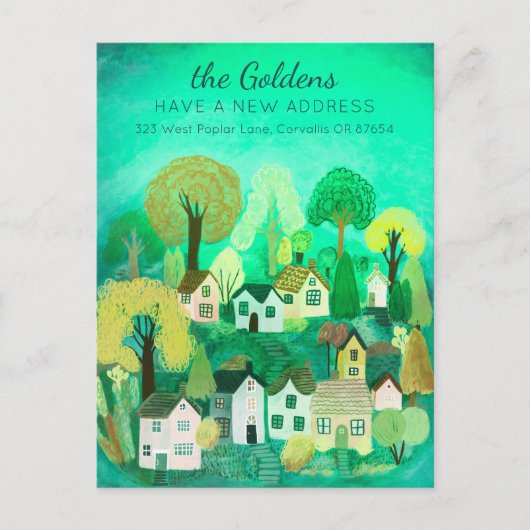 新しいホームアドレスムービングキュートカントリービレッジアート ポストカード (正面)