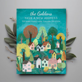 新しいホームアドレスムービングキュートカントリービレッジアート ポストカード