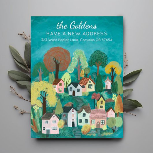 新しいホームアドレスムービングキュートカントリービレッジアート ポストカード