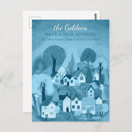 新しいホームアドレスムービングキュートカントリービレッジアート ポストカード (正面/裏面)