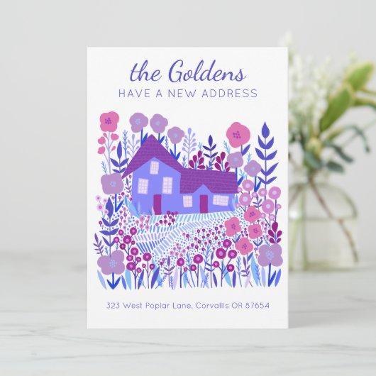 新しいホームアドレスムービングファームハウスフラワーパープル カード (スタンド正面)