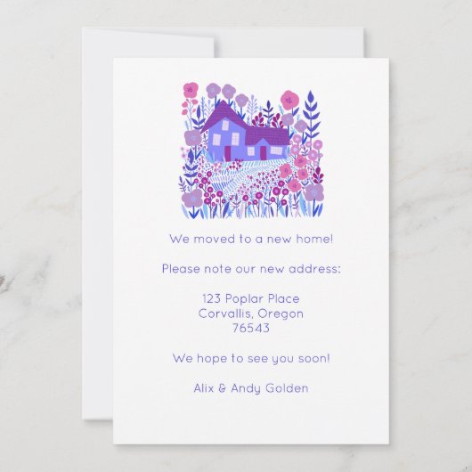 新しいホームアドレスムービングファームハウスフラワーパープル カード (裏面)