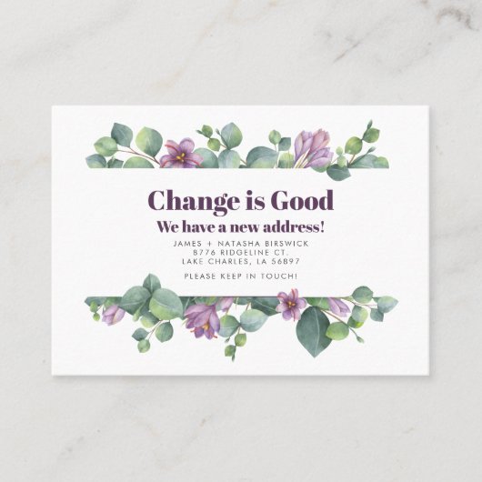 新しいホームアドレスユーカリの動く発表 名刺 (正面)