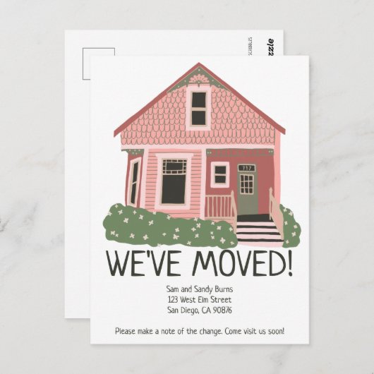 新しいホームアドレス引越し告知かわいい家 ポストカード (正面/裏面)