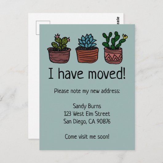 新しいホームアドレス移動アナウンスかわいいCacti ポストカード (正面/裏面)