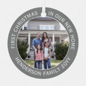 新しいホームアドレス1stクリスマスシンプル2フォトグレー メタルオーナメント (正面)