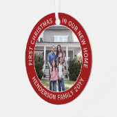 新しいホームアドレス1stクリスマスシンプル2フォトレッド メタルオーナメント (正面左)