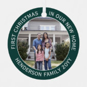 新しいホームアドレス1stクリスマス2フォトグリーン メタルオーナメント (正面)