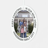 新しいホームアドレス1stクリスマス2フォト白黒 メタルオーナメント (正面左)