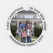 新しいホームアドレス1stクリスマス2フォト白黒 メタルオーナメント (正面)