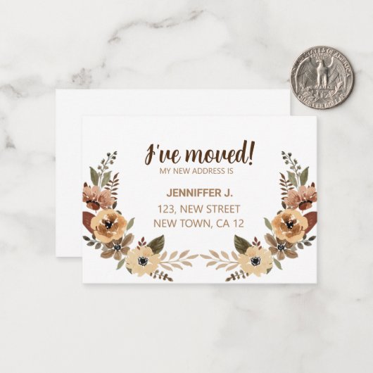 新しいホームアナウンスメントカードを移動したシックなフローラ ノートカード (正面/裏面インサイチュ)