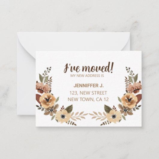 新しいホームアナウンスメントカードを移動したシックなフローラ ノートカード (正面)