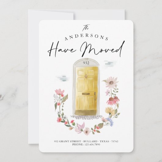 新しいホームイエローウォーターカラードアワイルドフラワーフローラ 案内状 (正面)