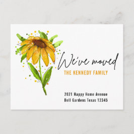 新しいホームイエロー水色フローラ引っ越しました   案内ポストカード
