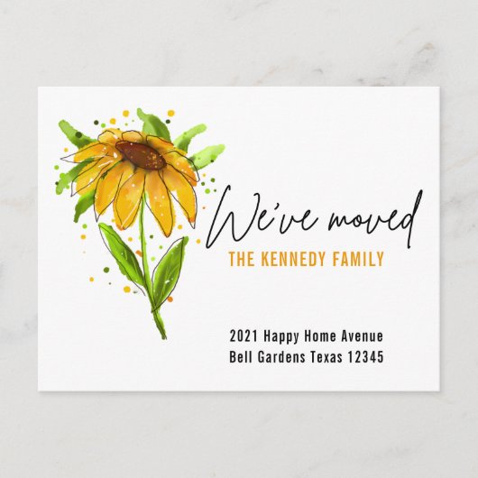 新しいホームイエロー水色フローラ引っ越しました   案内ポストカード (正面)