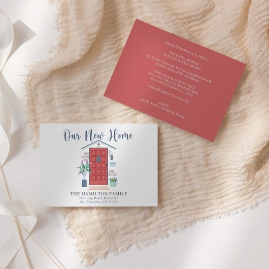 新しいホームウォーターカラーのフロントドアの移動告知 サンキューカード