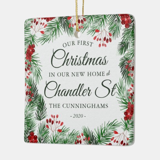 新しいホームウォーターカラーの初めてのクリスマス セラミックオーナメント (左)