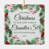 新しいホームウォーターカラーの初めてのクリスマス セラミックオーナメント (裏面)