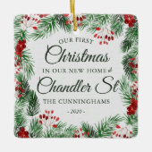 新しいホームウォーターカラーの初めてのクリスマス セラミックオーナメント (正面)