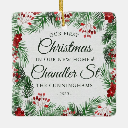 新しいホームウォーターカラーの初めてのクリスマス セラミックオーナメント (正面)