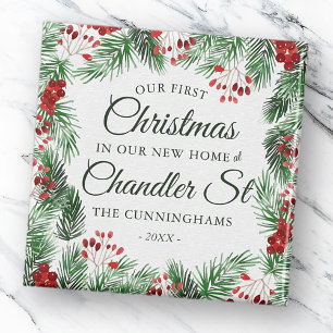 新しいホームウォーターカラーの初めてのクリスマス マグネット