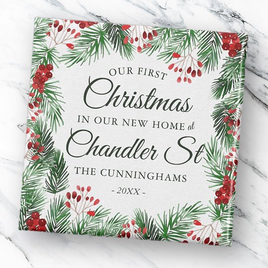 新しいホームウォーターカラーの初めてのクリスマス マグネット