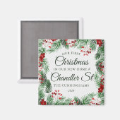 新しいホームウォーターカラーの初めてのクリスマス マグネット (正面/裏面)