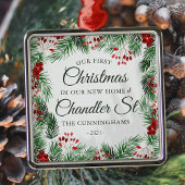 新しいホームウォーターカラーの初めてのクリスマス メタルオーナメント