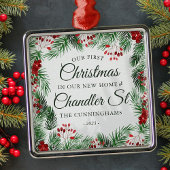 新しいホームウォーターカラーの初めてのクリスマス メタルオーナメント