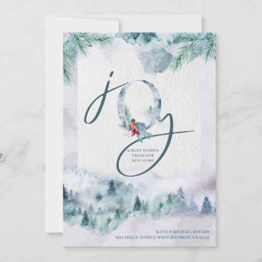 新しいホームウォーターカラーの霧の森の動きから喜び 案内状 (正面)