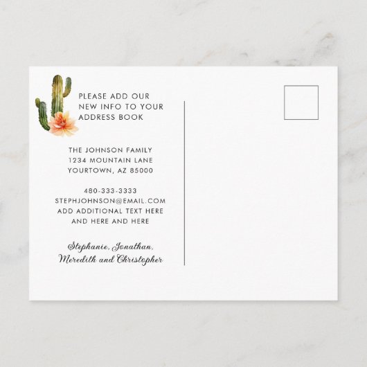新しいホームウォーターカラーマウンテンサボテン移動 案内ポストカード (裏面)