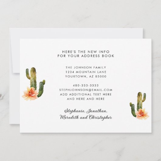 新しいホームウォーターカラーマウンテンサボテン移動 案内状 (裏面)