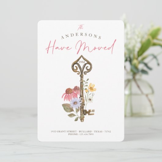 新しいホームウォーターカラーワイルドフラワーフローラヴィンテージ鍵 案内状 (スタンド正面)