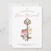 新しいホームウォーターカラーワイルドフラワーフローラヴィンテージ鍵 案内状 (正面)