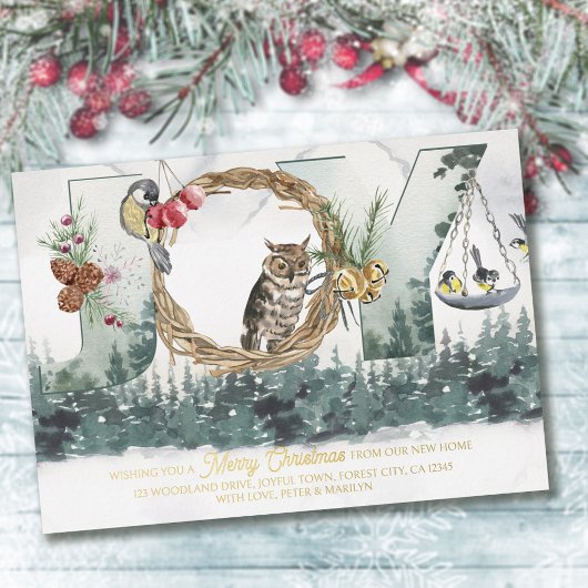 新しいホームウッドランドフォレストクリスマスムービングからの喜び 箔シーズンカード