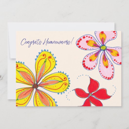 新しいホームオーナーズビッグ花おめでとうメッセージカード 招待状 (正面)