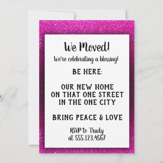 新しいホームオーナー引っ越しました引っ越し祝いパーティーグリッター 招待状 (裏面)
