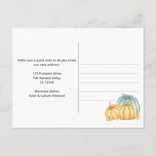 . .新しいホームカボチャ素朴の動きに感謝 案内ポストカード (裏面)