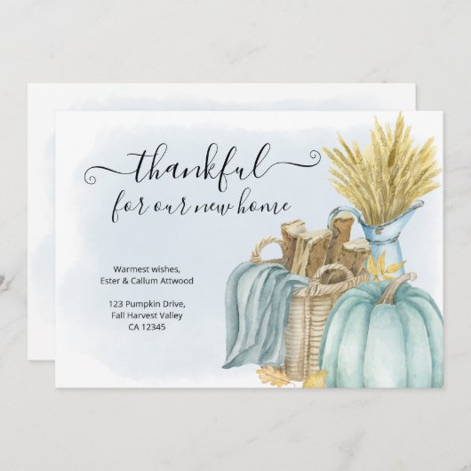 . .新しいホームカボチャ素朴の動きに感謝 案内状 (正面/裏面)